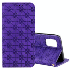 For Samsung Galaxy A71 5G Lucky Flowers Embossing Pattern Magnetic Horizontal Flip Leather Case with Holder & Card Slots(Purple)