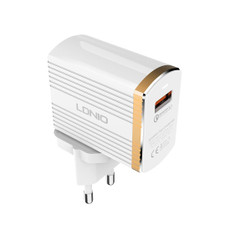 LDNIO A1302Q 2 in 1 18W QC3.0 USB Interface Grid Shape Travel Charger Mobile Phone Charger with Micro USB Data Cable, EU Plug