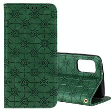For Samsung Galaxy A41 Lucky Flowers Embossing Pattern Magnetic Horizontal Flip Leather Case with Holder & Card Slots(Dark Green)