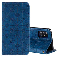 For Samsung Galaxy A51 5G Lucky Flowers Embossing Pattern Magnetic Horizontal Flip Leather Case with Holder & Card Slots(Dark Blue)