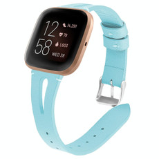 For Fitbit Versa 2 Leather Middle Opening Watch Band(Blue) For Fitbit Versa 2 Leather Middle Opening Watch Band(Blue)