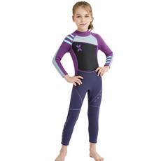 DIVE & SAIL WS-18818 Children Diving Suit One-piece Warm Snorkeling Surfing Anti-jellyfish Swimsuit, Size:M(Black Purple Sleeve)