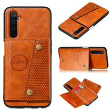 For OPPO Realme 6 Double Buckle PU + TPU Shockproof Magnetic Protective Case with Card Slot & Holder(Light Brown)