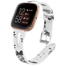 For Fitbit Versa 2 Leather Middle Opening Watch Band(White Ash Flower)