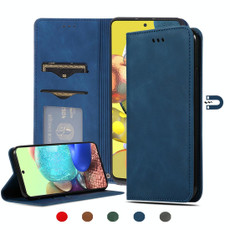 For Samsung Galaxy A51 5G Retro Skin Feel Business Magnetic Horizontal Flip Leather Case(Navy Blue)