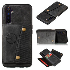 For OPPO Realme 6 Double Buckle PU + TPU Shockproof Magnetic Protective Case with Card Slot & Holder(Black)
