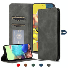 For Samsung Galaxy A51 5G Retro Skin Feel Business Magnetic Horizontal Flip Leather Case(Dark Grey)