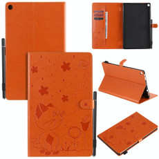 For Amazon Kindle Fire HD 10 (2015) / (2017)  Cat Bee Embossing Pattern Shockproof Table PC Protective Horizontal Flip Leather Case with Card Slots & Wallet & Pen Slot & Sleep / Wake-up Function(Orange)