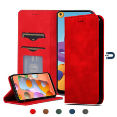 For Samsung Galaxy A21s Retro Skin Feel Business Magnetic Horizontal Flip Leather Case(Red)