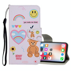 For iPhone X / XS Colored Drawing Pattern Horizontal Flip Leather Case with Holder & Card Slots & Wallet(Smiley Bear)