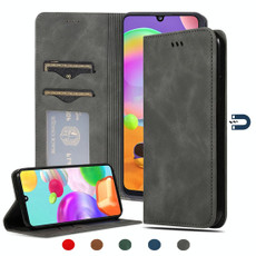 For Samsung Galaxy A31 Retro Skin Feel Business Magnetic Horizontal Flip Leather Case(Dark Grey)