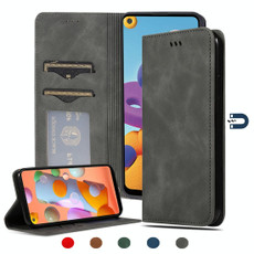 For Samsung Galaxy A21  (EU) Retro Skin Feel Business Magnetic Horizontal Flip Leather Case(Dark Grey)