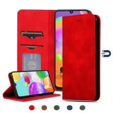 For Samsung Galaxy A31 Retro Skin Feel Business Magnetic Horizontal Flip Leather Case(Red)