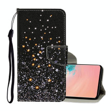 For Samsung Galaxy S10 Colored Drawing Pattern Horizontal Flip Leather Case with Holder & Card Slots & Wallet & Lanyard(Black Background Pentagram)
