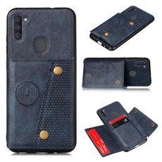 For Samsung Galaxy A11 Double Buckle PU + TPU Shockproof Magnetic Protective Case with Card Slot(Blue)