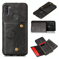 For Samsung Galaxy A11 Double Buckle PU + TPU Shockproof Magnetic Protective Case with Card Slot(Black)