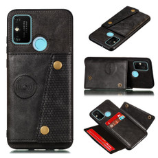 For Samsung Galaxy A21s Double Buckle PU + TPU Shockproof Magnetic Protective Case with Card Slot(Black)