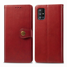 For Galaxy A51 5G Retro Solid Color Leather Buckle Phone Case with Lanyard & Photo Frame & Card Slot & Wallet & Stand Function(Red)