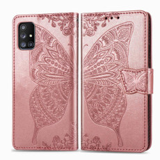 For Galaxy A51 5G Butterfly Love Flower Embossed Horizontal Flip Leather Case with Bracket / Card Slot / Wallet / Lanyard(Rose Gold)