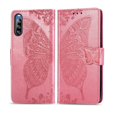 For Sony Xperia L4 Butterfly Love Flower Embossed Horizontal Flip Leather Case with Bracket / Card Slot / Wallet / Lanyard(Pink)