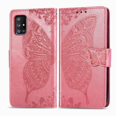 For Galaxy A51 5G Butterfly Love Flower Embossed Horizontal Flip Leather Case with Bracket / Card Slot / Wallet / Lanyard(Pink)