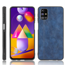 For Samsung Galaxy M51 (Side Fingerprint)  Shockproof Sewing Cow Pattern Skin PC + PU + TPU Case(Blue)
