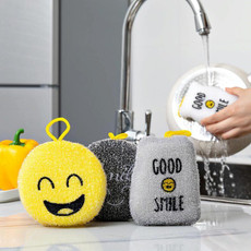 4 PCS/Set Cartoon Smiley Dishwashing Sponge Wipe Kitchen Double-sided Scouring Pad, Style:Acupuncture Rub