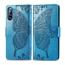 For Sony Xperia L4 Butterfly Love Flower Embossed Horizontal Flip Leather Case with Bracket / Card Slot / Wallet / Lanyard(Blue)