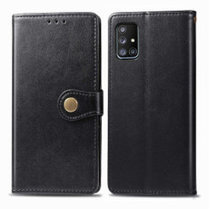 For Galaxy A51 5G Retro Solid Color Leather Buckle Phone Case with Lanyard & Photo Frame & Card Slot & Wallet & Stand Function(Black)
