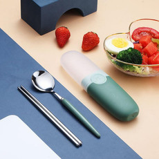 2 in 1 Simple Child Student Travel Portable 304 Stainless Steel Spoon Chopsticks Cutlery Set(Green)