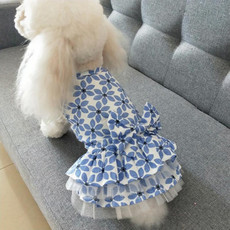 Pet Clothes Spring and Summer Cotton Small Dog Princess Pet Skirt, Size:S(Blue Maple Leaf)