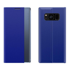 For Galaxy S10 Plus Side Display Magnetic Horizontal Flip Plain Texture Cloth + PC Case with Holder & Sleep / Wake-up Function(Blue)