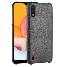 For Galaxy A01 Shockproof Crocodile Texture PC + PU Case(Black)