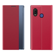 For Galaxy A20 / A30 Side Display Magnetic Horizontal Flip Plain Texture Cloth + PC Case with Holder & Sleep / Wake-up Function(Red)