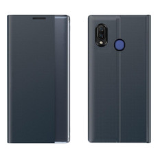For Galaxy A20 / A30 Side Display Magnetic Horizontal Flip Plain Texture Cloth + PC Case with Holder & Sleep / Wake-up Function(Dark Blue)