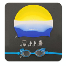 KingpouSports K9002 5 in 1 Children Anti-fog Diving Swimming Goggles + Swimming Cap + Nose Clip + Earplugs + Mirror Buckle Set(Blue Fish)