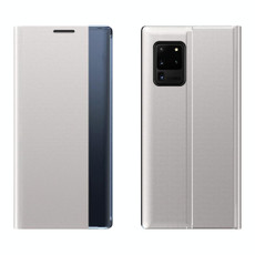 For Galaxy S20 Side Display Magnetic Horizontal Flip Plain Texture Cloth + PC Case with Holder & Sleep / Wake-up Function(Silver)