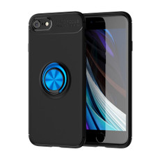 For iPhone SE 2022 / SE 2020 Metal Ring Holder 360 Degree Rotating TPU Case(Black+Blue)