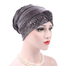 Pleuche Rhinestone Turban Hat Stacking Hat, Size:Adjustable(Gray)