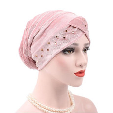 Pleuche Rhinestone Turban Hat Stacking Hat, Size:Adjustable(Pink)