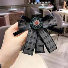Women Fresh Plaid Bow Tie Diamond Bow-knot Brooch Shirt Accessories(Navy)