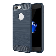 For iPhone 8 Plus Brushed Texture Fiber TPU Rugged Armor Protective Case(Dark Blue)