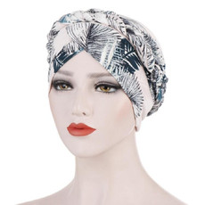 2 PCS Women Printed Brushed Milk Silk Turban Hat Short Pullover Hat, Size:One Size(Flower White)