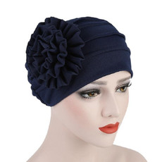 Solid Color Side Flower Turban Hat Women Confinement Hat, Size:Adjustable(Navy)
