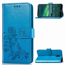 For Nokia 2.3 Lucky Clover Pressed Flowers Pattern Leather Case with Holder & Card Slots & Wallet & Hand Strap(Blue)