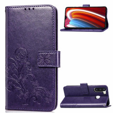 For Galaxy A21 Lucky Clover Pressed Flowers Pattern Leather Case with Holder & Card Slots & Wallet & Hand Strap(Purple)