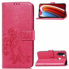 For Galaxy A21 Lucky Clover Pressed Flowers Pattern Leather Case with Holder & Card Slots & Wallet & Hand Strap(Rose)