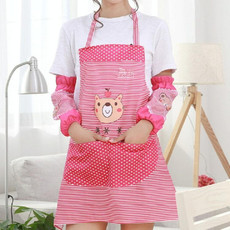Kitchen Oilproof Cartoon Bear Apron with Sleeve(Pink)