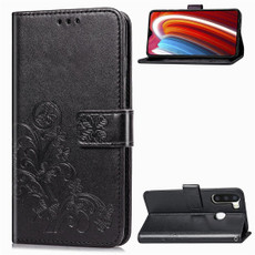 For Galaxy A21 Lucky Clover Pressed Flowers Pattern Leather Case with Holder & Card Slots & Wallet & Hand Strap(Black)