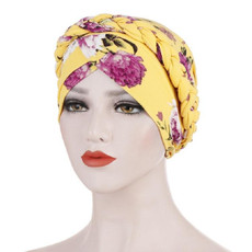 2 PCS Women Printed Brushed Milk Silk Turban Hat Short Pullover Hat, Size:One Size(Yellow)